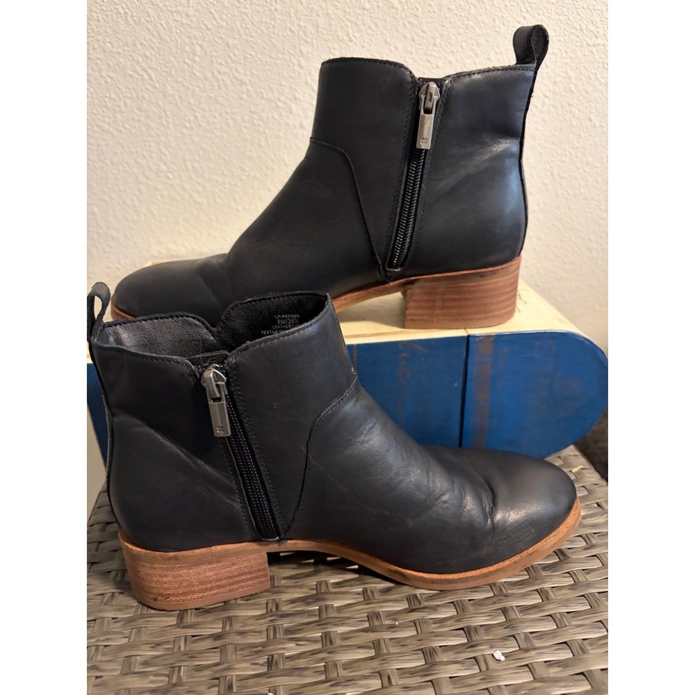 Lucky Brand Chelsie Ankle Boots~Womens 8 M~ Black Leather 1.5" Block Heel Zip